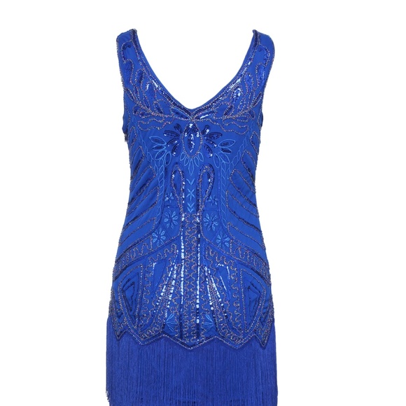 Cobalt Blue Sleeveless Flapper Beaded and Sequined - Picture 7 of 8